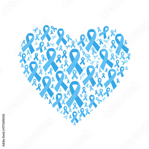 Heart shape filled with blue ribbons symbolizing support and awareness  