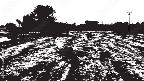 Black and White Rural Landscape Silhouette