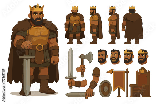 Warrior King Character Design. Cartoon realistic vector illustration, Character constructor style, isolated