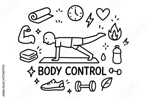 Body Control Doodle. Body control. Hand-drawn doodle illustration of body control. In the middle, one slightly