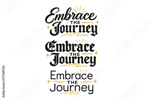 Calligraphy Journey Styles. Embrace the Journey. Create a calligraphy lettering illustration of the phrase: