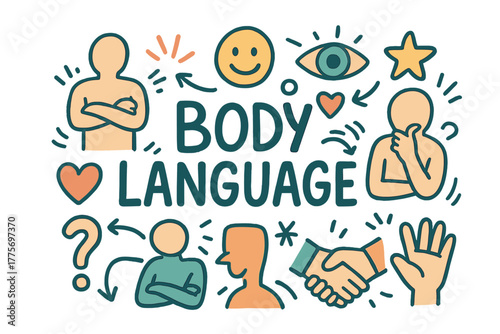 Expressive Body Doodles. Body Language. Hand-drawn doodle illustration of body language. Person silhouette,