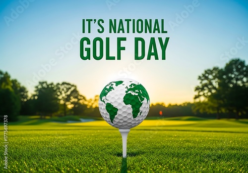 A golf ball with a world map design for national golf day celebration