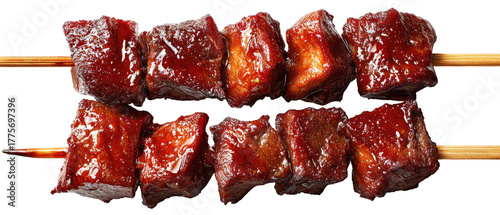 BBQ pork cubes on skewers
