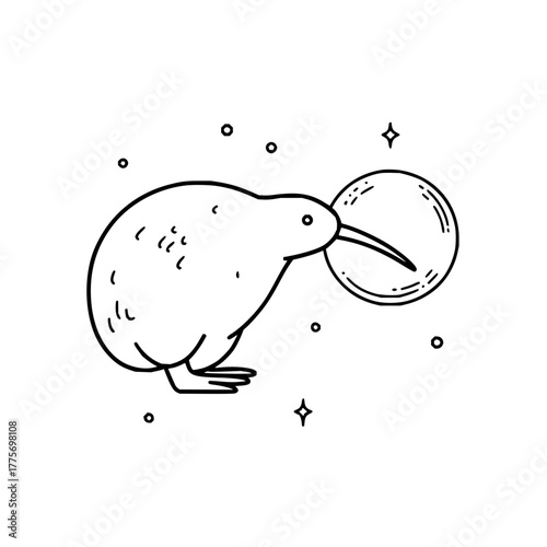 Cute kiwi bird illustration new zealand wildlife drawing vector graphic design for kids and adults coloring page