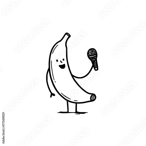 Banana stand up comedy open mic night vector illustration funny fruit comic character with microphone drawing
