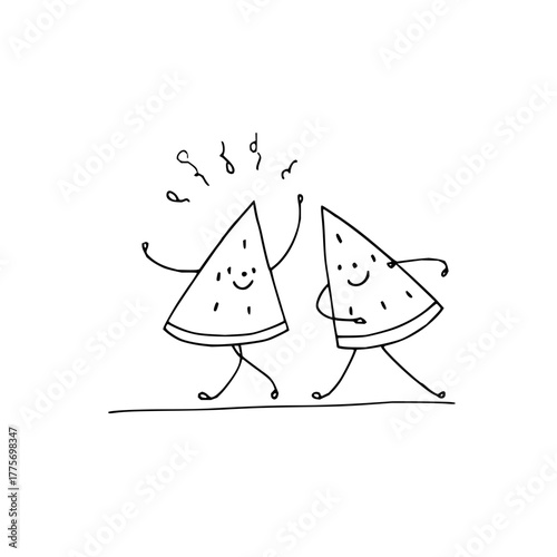 Dancing watermelon slices illustration cheerful summer fruit cartoon drawing fun food vector art design happy vibes