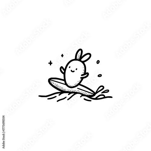 Cute bunny surfing illustration vector art design for summer vacation and water sport activities on surfboard fun