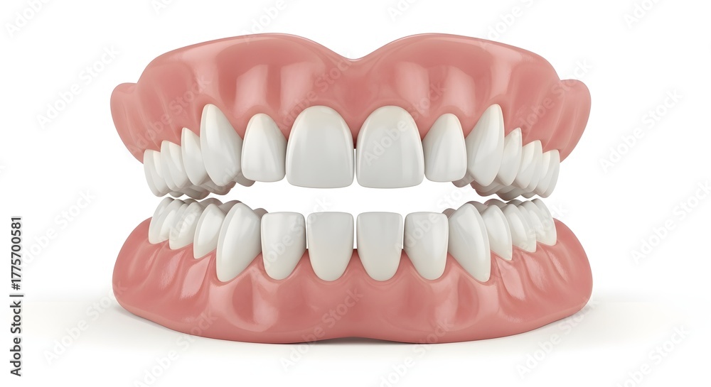Obraz premium Isolated set of dentures with white teeth and pink gums on a white background