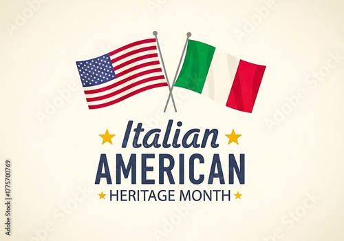 Italianamerican heritage month with flags isolated on white background