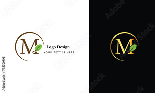  M Logo Leaf — Green Eco Monogram, Letter M Nature Organic Minimal Branding Logo