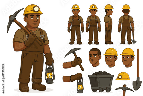 Miner Character Creator. Cartoon realistic vector illustration, Character constructor style, isolated