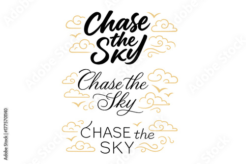 Chase the Sky. Chase the Sky. Create a calligraphy lettering illustration of the phrase: Chase the Sky. Render