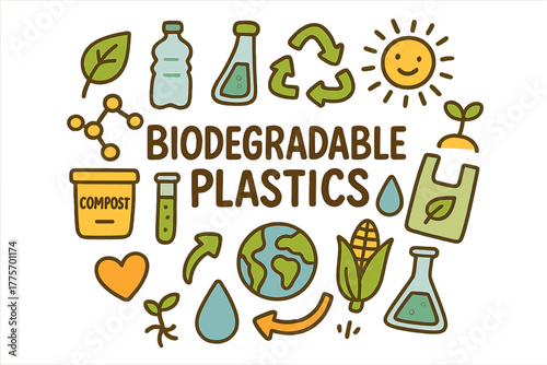 Biodegradable Plastics Doodle. Biodegradable Plastics. Hand-drawn doodle illustration of biodegradable
