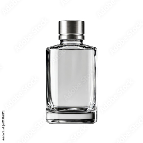 Clear glass rectangular perfume bottle with a metallic cap