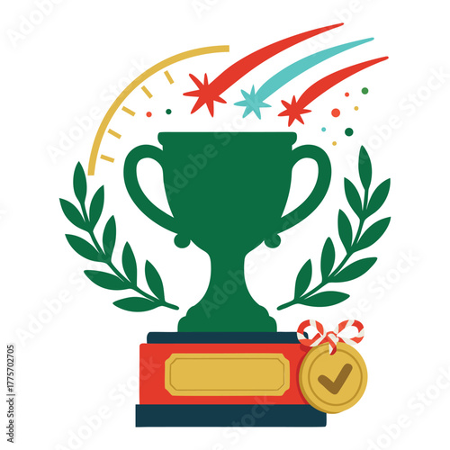 Holiday Countdown Trophy with Laurel Wreath, Shooting Stars, christmas, t-shirt design, retro, vintage, newyear