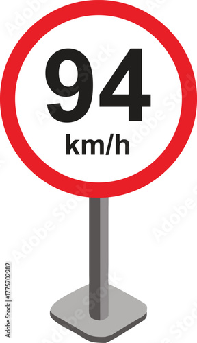 Speed limit sign 94 km/h icon vector illustration on white background