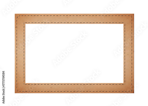 Rustic wooden picture frame with stitched edges isolated on transparent background
