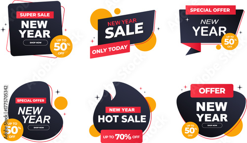 Dark Mode New Year Sale Banner Suite: High-Contrast Urgency Marketing Kit for E-commerce & Social Media 2024-2025