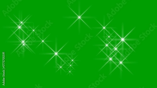 Bright white glitter sparkle star animation on green screen for easy chroma key editing. 4k cartoon stars animation video for overlays, festive intros, logo reveals, beauty ads transition effects.