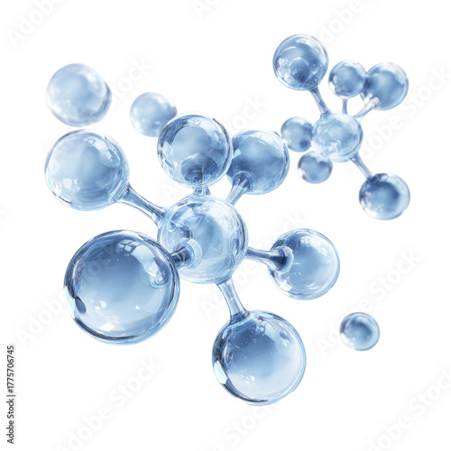 Abstract image of interconnected translucent bubbles, suggesting molecular structure.  Clear, light-blue spheres form a complex network, creating a visually interesting, scientific aesthetic
