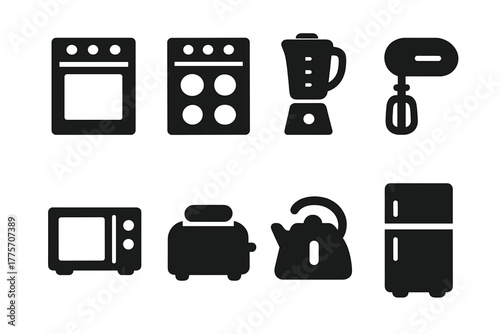 Kitchen Appliance Icons. Kitchen appliances. Filled icon set of kitchen appliances: oven, stove, blender,