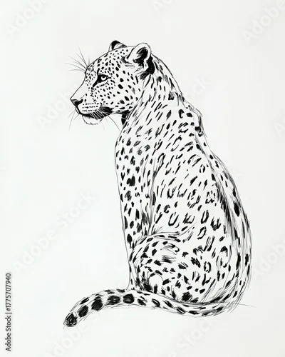 Obraz Pen and ink illustration of a leopard sitting gracefully