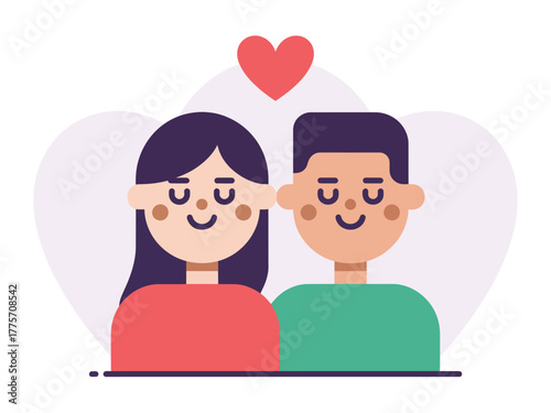 A loving couple shares a tender moment together under a heart icon.
