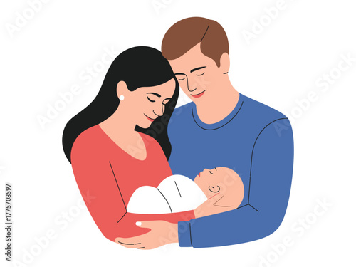A loving couple cradles their newborn baby, symbolizing family and new beginnings.