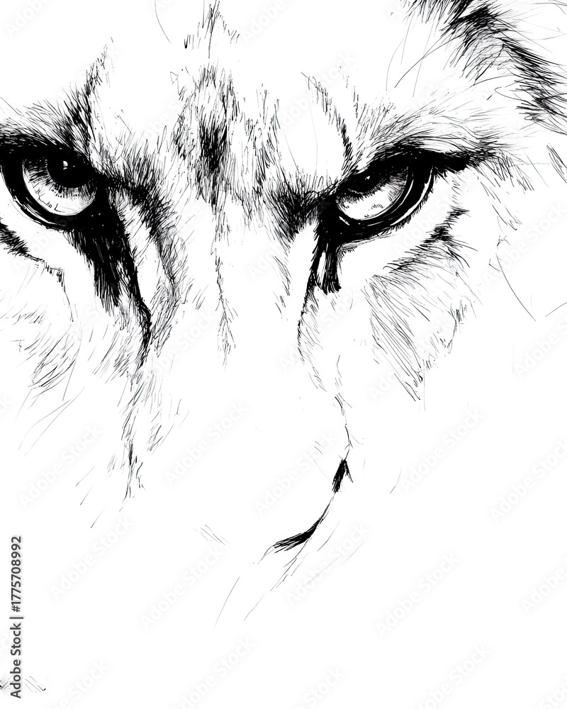 Fototapeta premium Intense gaze of a cheetah in monochrome sketch art style