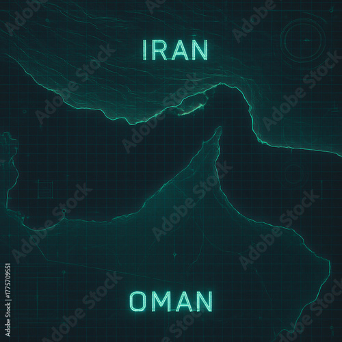 Digital Map of the Strait of Hormuz and the Coastlines of Iran and Oman.