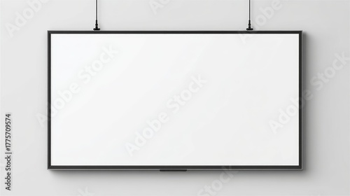Blank modern TV screen mockup hanging on light wall, ideal for digital presentation, smart display interface, technology advertisement, or home interior design layout