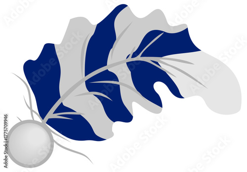 Isolated vector illustration of a stylized noble feather or plume in blue and silver colors. This classic heraldic emblem is ideal for rank icons, knight insignias, and fantasy game UI