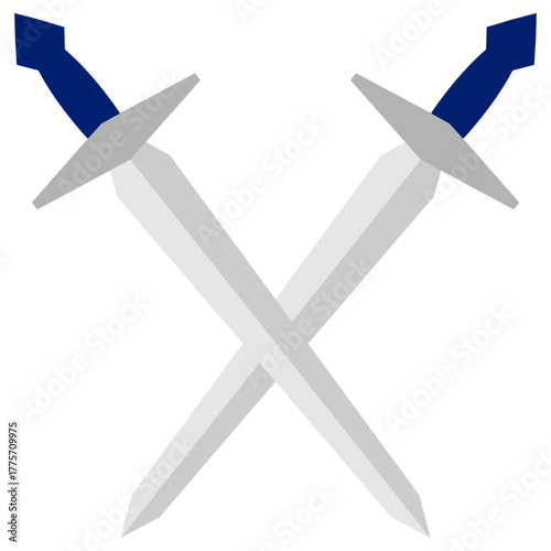 Isolated vector icon of two stylized medieval swords crossed in an X shape. This combat symbol is perfect for battle emblems, duel icons, gaming UI, and achievement badges