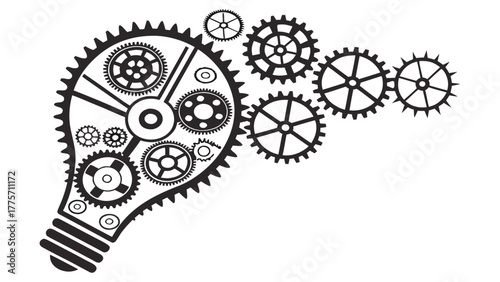 Illustration of a lightbulb made of gears and cogs symbolizing innovation and mechanical processes vreated with genrated ai