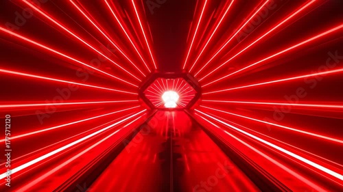 Intense Red Laser Light Show Creates Futuristic Tunnel Effect.