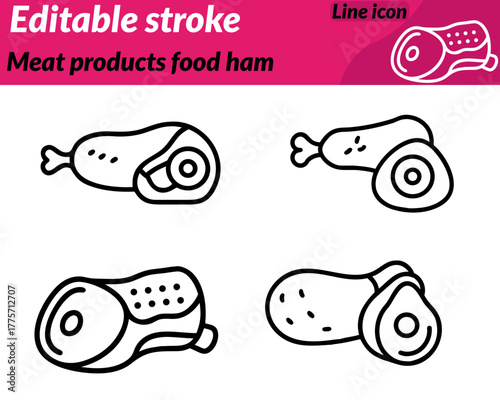 meat products food ham set line icon. while smaller elements like slices or deli cuts add visual depth. This icon represents butchery food production delicatessen and protein-rich meals. 