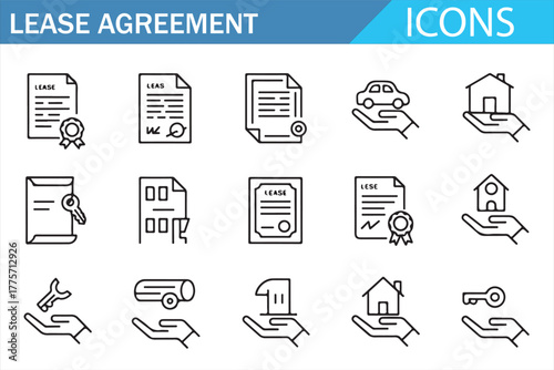 Outline Vector Icons of Business Contracts and Agreements
