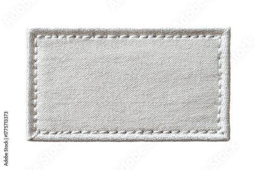 Blank, light gray fabric rectangular patch, stitched edges