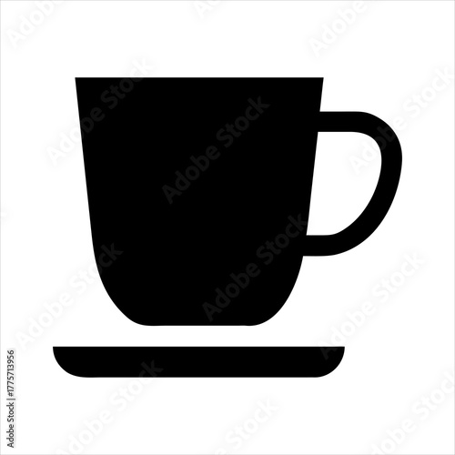 Simple black silhouette of a coffee cup and saucer minimalist icon for beverages and cafes