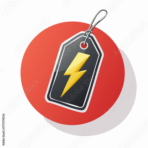 A price tag with a lightning bolt design sits on a red background, symbolizing fast Black Friday deals.