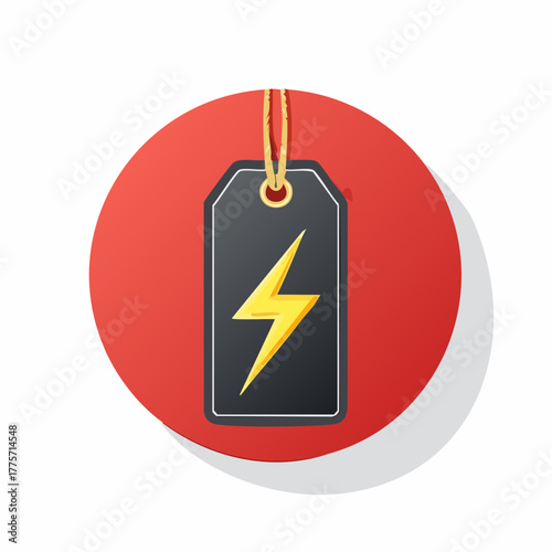 A price tag with a lightning bolt design sits on a red background, symbolizing fast Black Friday deals.
