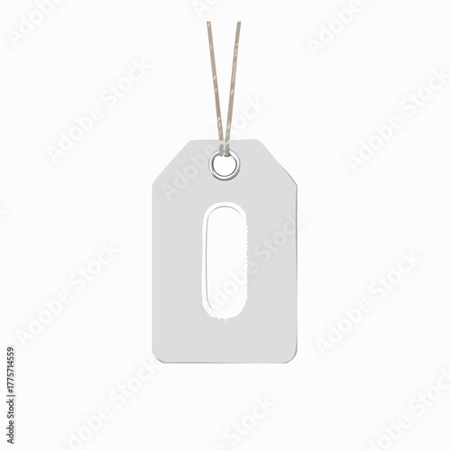 A single, smooth, white price tag is suspended by a thin thread, its value scratched out and replaced by a large zero.