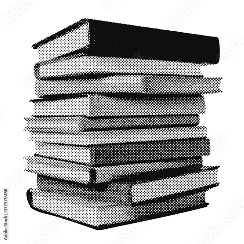 School textbook stack halftone grunge vector design element