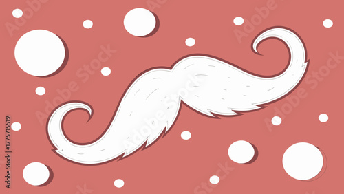 white handlebar mustache illustration with bubbles on coral pink background vintage hipster style