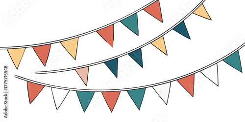 colorful triangle bunting flags party decoration with multiple strings in festive colors