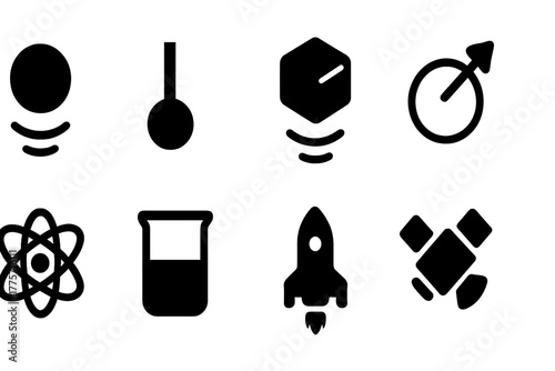 Microgravity Icon Set. Microgravity physics. Filled icon set of microgravity physics: floating ball, pendulum,