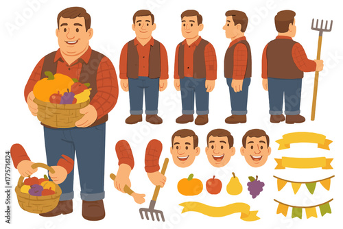 Harvest Festival Character. Cartoon realistic vector illustration, Character constructor style, isolated