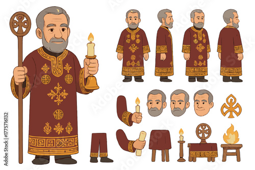 Ceremonial Tradition Keeper. Cartoon realistic vector illustration, Character constructor style, isolated