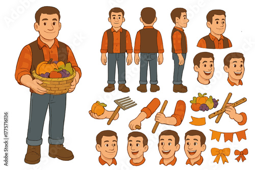 Harvest Festival Character Design. Cartoon realistic vector illustration, Character constructor style,